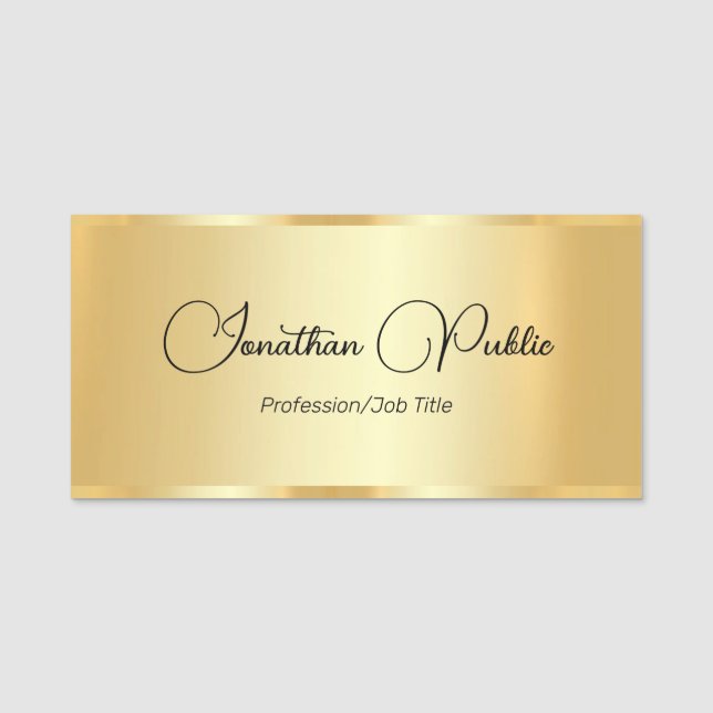 Faux Gold Script Template Calligraphed Name Custom Tag (Front)