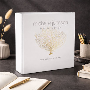 Faux Gold Sea Fan Coral Designer 3 Ring Binder