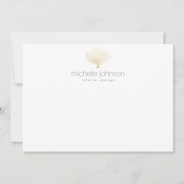 Faux Gold Sea Fan Coral Flat Notecard (Front)