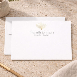 Faux Gold Sea Fan Coral Flat Notecard