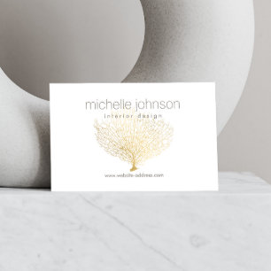 Faux Gold Sea Fan Coral Interior Designer Business Card