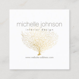 Faux Gold Sea Fan Coral Interior Designer Square Business Card