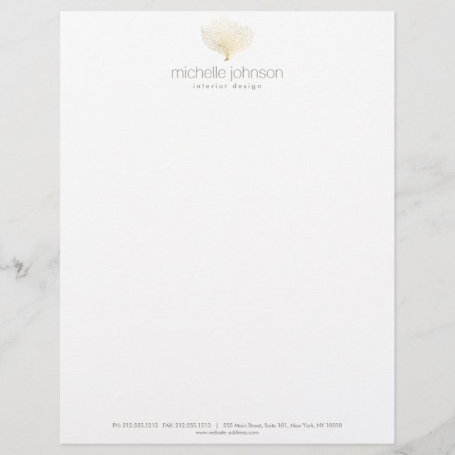 Faux Gold Sea Fan Coral Letterhead (Front)
