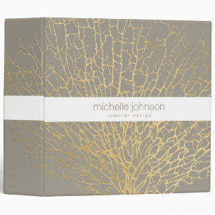 Faux Gold Sea Fan Pattern Designer Gray 3 Ring Binder