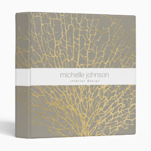 Faux Gold Sea Fan Pattern Designer Gray 3 Ring Binder