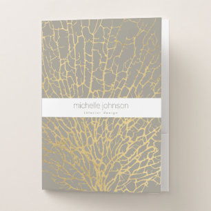 Faux Gold Sea Fan Pattern Designer Gray Pocket Folder