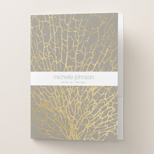 Faux Gold Sea Fan Pattern Designer Gray Pocket Folder (Front)