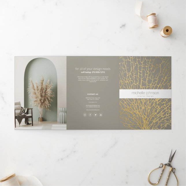 Faux Gold Sea Fan Pattern Interior Design Brochure (Outside)