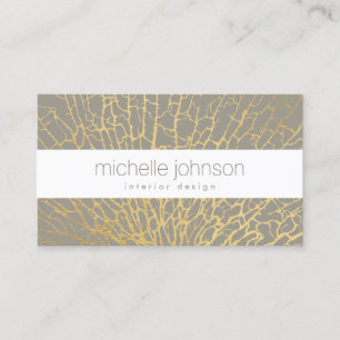 Faux Gold Sea Fan Pattern Interior Designer Gray Business Card