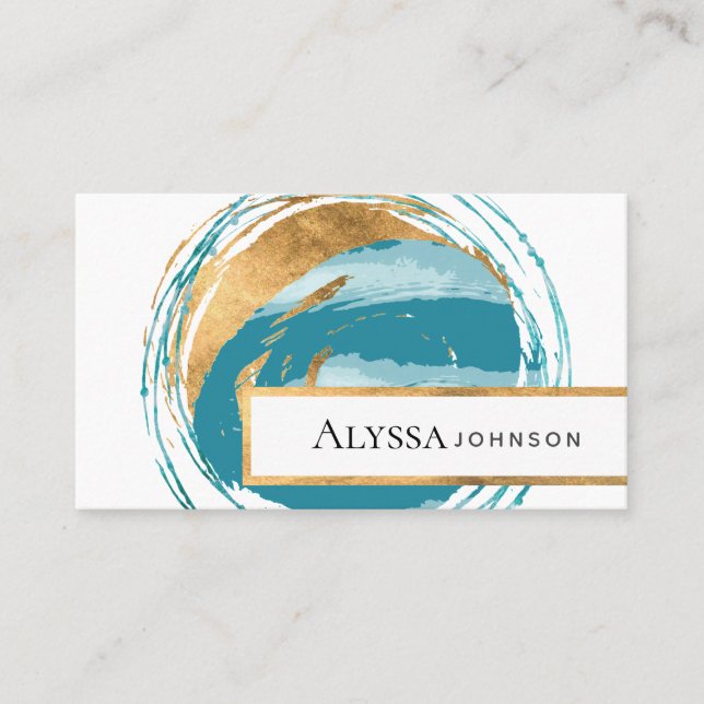 Faux Gold Seal Blue Green Earth Globe Business Card (Front)