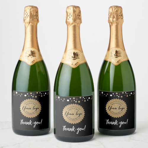 Faux Gold seal confetti logo Corporate Thank You  Sparkling Wine Label