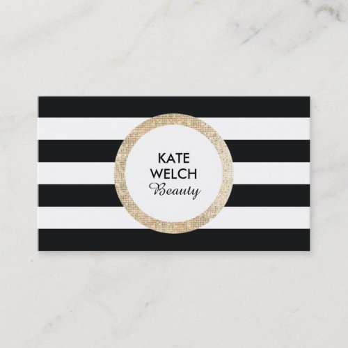FAUX Gold Sequin Black and White Striped Beauty Business Card