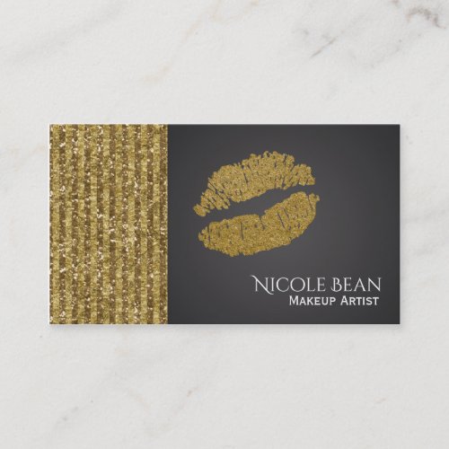 Faux Gold Sequin Sparkle Glamour Chic Lips Beauty Business Card