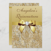 Faux Gold Sequins and Bow Quinceañera Invitation (Front/Back)