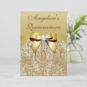 Faux Gold Sequins and Bow Quinceañera Invitation (Standing Front)