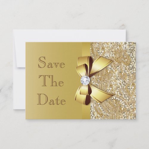 Faux Gold Sequins and Bow Wedding Save The Date
