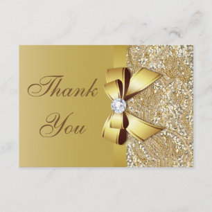 Faux Gold Sequins and Bow Wedding Thank You Card