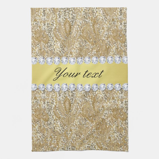 Faux Gold Sequins and Diamonds Kitchen Towel (Vertical)