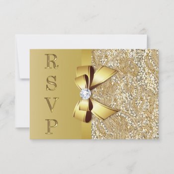 Faux Gold Sequins Bow Diamond Rsvp by GroovyGraphics at Zazzle