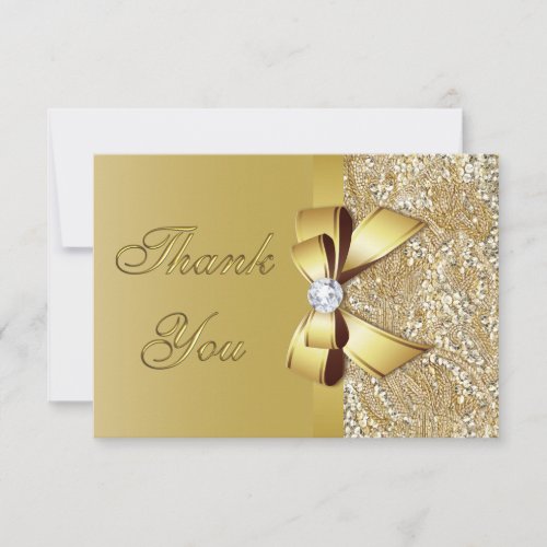 Faux Gold Sequins Bow Diamond Wedding Thank You