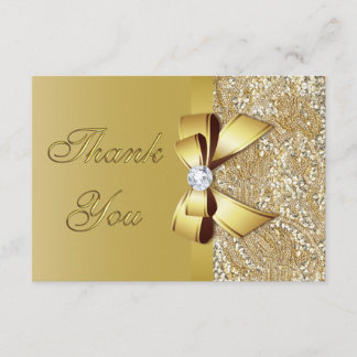 Faux Gold Sequins Bow Diamond Wedding Thank You Card
