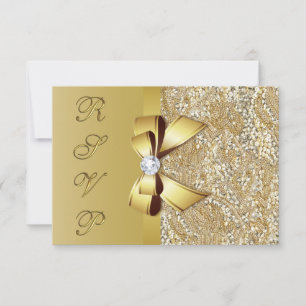 Faux Gold Sequins Bow RSVP Card