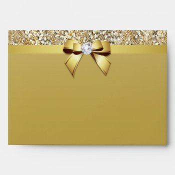 Faux Gold Sequins Diamond And Bow Envelope by GroovyGraphics at Zazzle