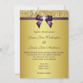 Faux Gold Sequins Diamonds Purple Bow Wedding Invitation (Back)