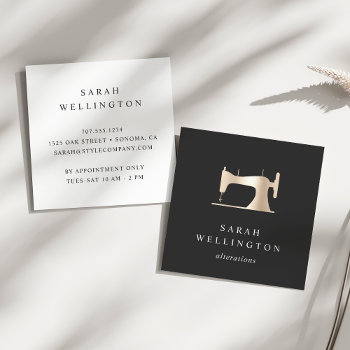 Faux Gold Sewing Machine | Seamstress Or Tailor Square Business Card by RedwoodAndVine at Zazzle