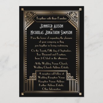Faux Gold Shaded Art Deco Wedding Invitation by Truly_Uniquely at Zazzle