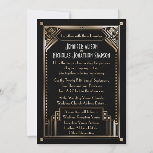 Faux Gold Shaded Art Deco Wedding Invitation