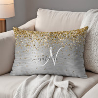 Faux Gold Silver Brushed Metal Glitter Monogram