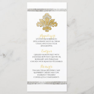 Faux Gold/Silver Damask Wedding Dinner Menu Black