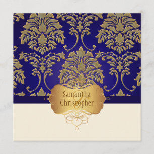 Faux gold/silver damask wedding invitation