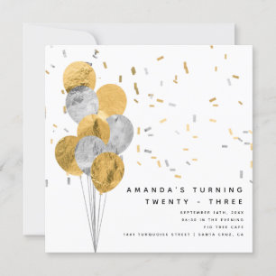 Faux Gold & Silver Foil Modern Adult Birthday Invitation