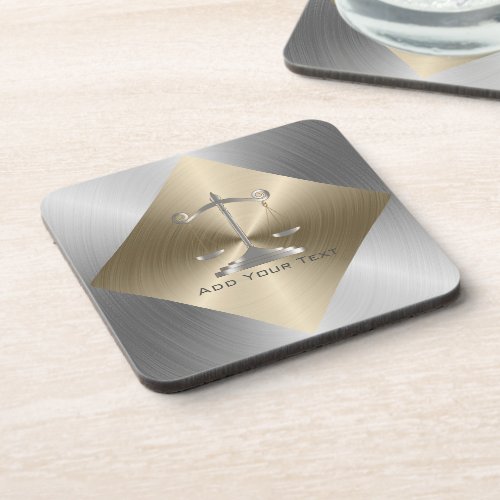 Faux Gold  Silver Metallic with Scales Of Justice Beverage Coaster