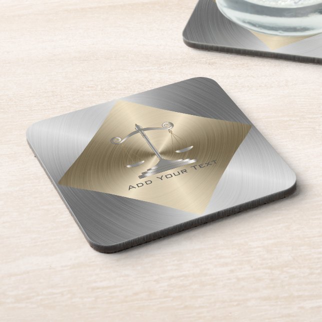 Faux Gold & Silver Metallic with Scales Of Justice Beverage Coaster (Left Side)