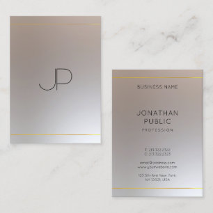 Faux Gold Silver Monogrammed Modern Template Business Card