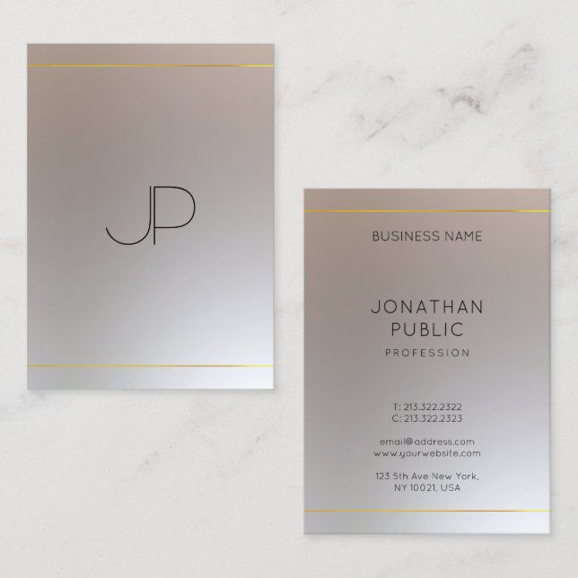 Faux Gold Silver Monogrammed Modern Template Business Card (Front/Back)