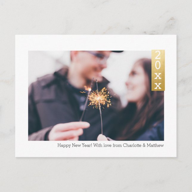 Faux Gold Simple Happy New Year Personalized Photo Postcard (Front)