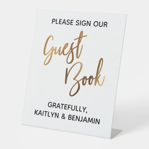 Faux Gold Simple Typography Guest Book Pedestal Sign