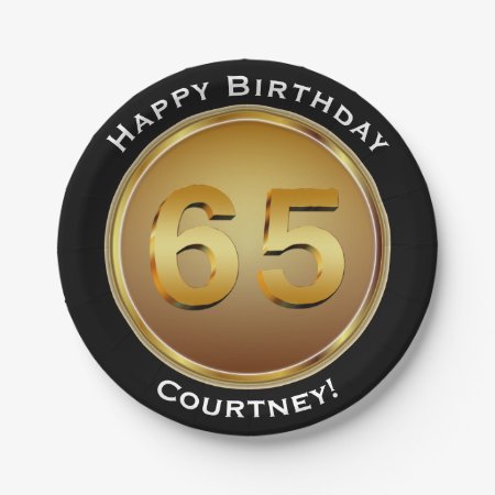 Faux Gold Sixty-fifth 65th Birthday With Name Paper Plates