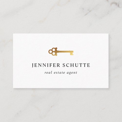 Faux Gold Skeleton Key Modern High End Real Estate Business Card