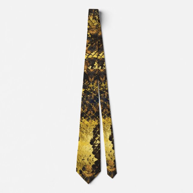 Faux gold snake skin texture on dark marble neck tie (Front)