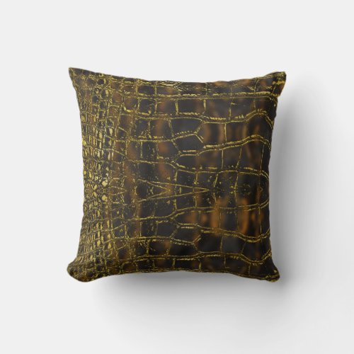 Faux gold snake skin texture on dark marble throw pillow