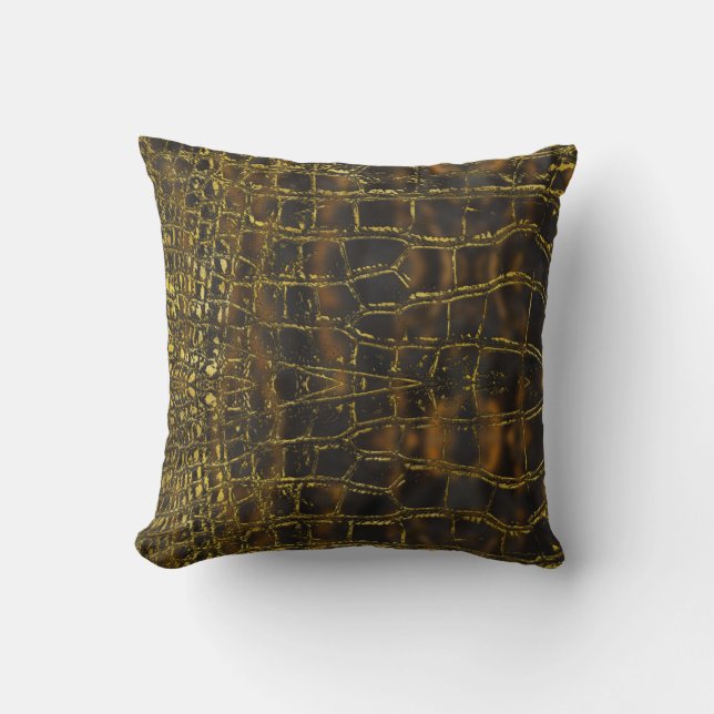Faux gold snake skin texture on dark marble throw pillow (Front)