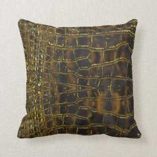 Faux gold snake skin texture on dark marble throw pillow