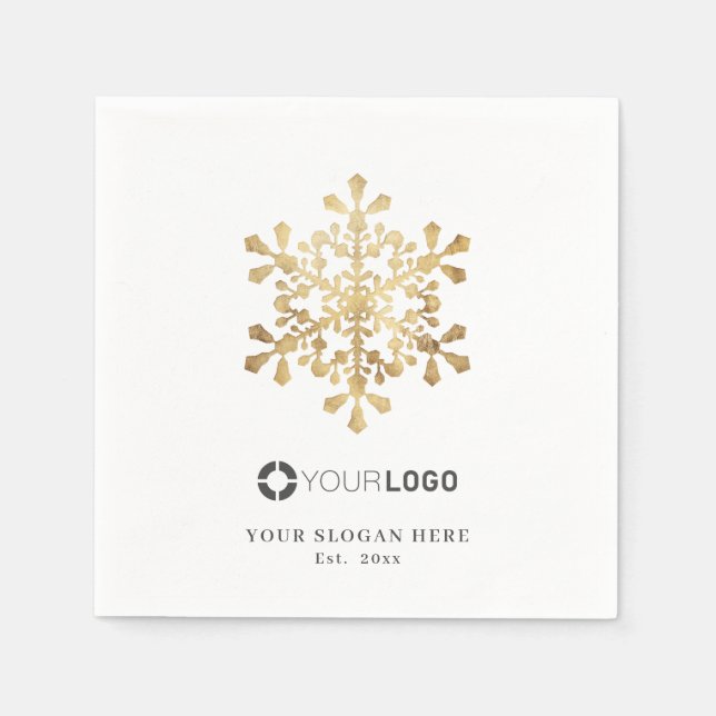 Faux gold snowflake company logo Christmas Napkins (Front)