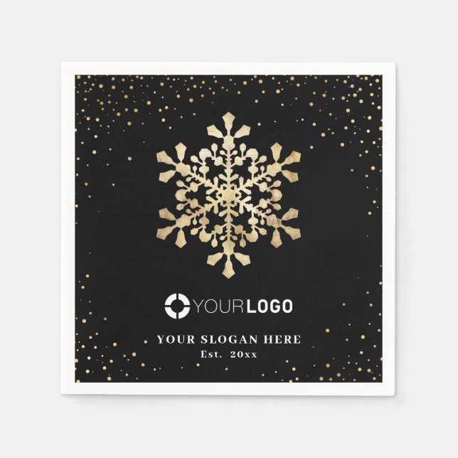 Faux gold snowflake company logo Christmas Napkins (Front)