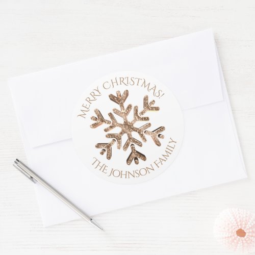 Faux Gold Snowflake Elegant Modern Christmas Classic Round Sticker